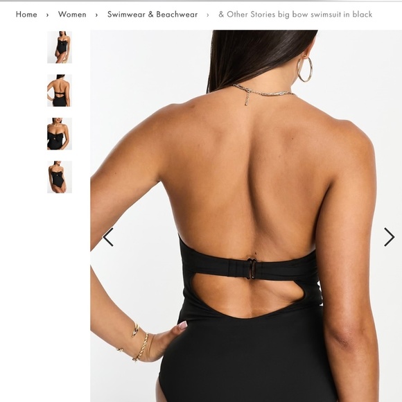 Size 8: & Other Stories Bow Open Back One-Piece Swimsuit in Black, NWT - Picture 6 of 16